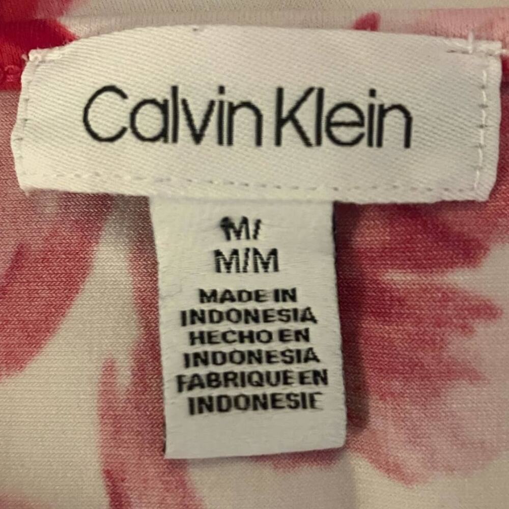 Calvin Klein Women's Pink/Blk/White Floral Striped Flutter Sleeve Bouse | Size M - Picture 10 of 11